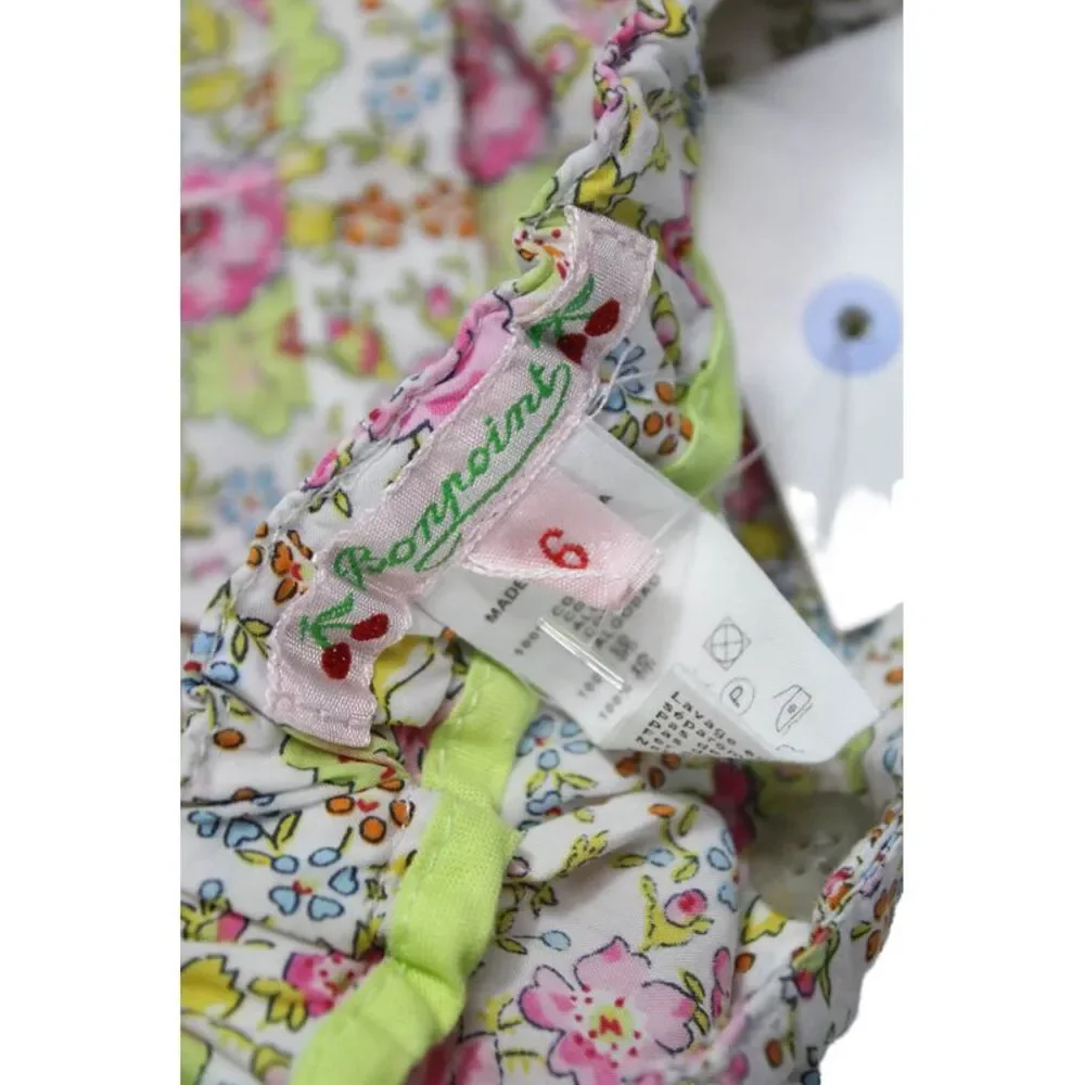Bonpoint Girls Elastic Waistband Cuffed Floral Shorts White Pink Yellow Size 6M